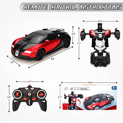 Ursulan Transform RC Car Remote Control Car with One Key Transformation, New Upgrade Deformed Robot for Kids Rechargeable Cars for Boys Age 3-8, Christmas for Boys and Girls (Red)