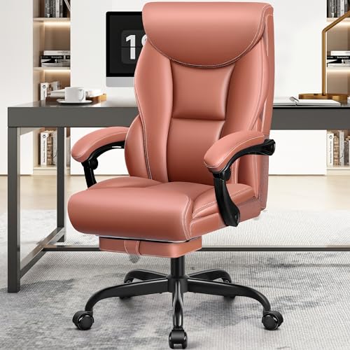 HeroSet Office Chair Executive, Big and Tall Ergonomic Office Desk Chair Comfy, PU Leather Home Office Chairs, HighBack Reclining Computer Desk Chair with Footrest for Home Office Gaming (Matte Brown)