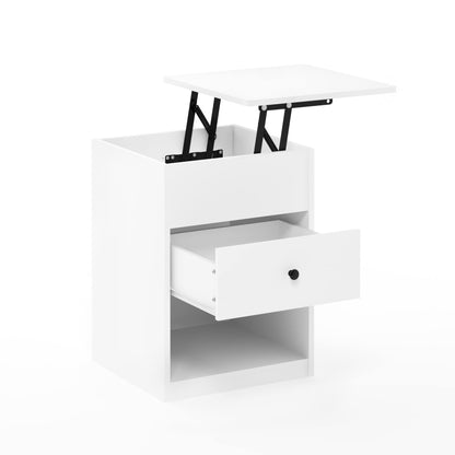 Furinno Lift Top Nightstand in Solid White
