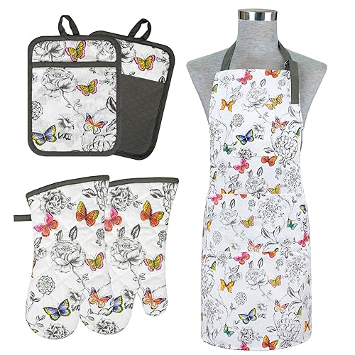 5 Piece Oven Mitts Pot Holders Apron Set