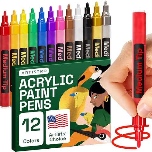 12 Pack ARTISTRO Fabric Paint Markers Acrylic Pens