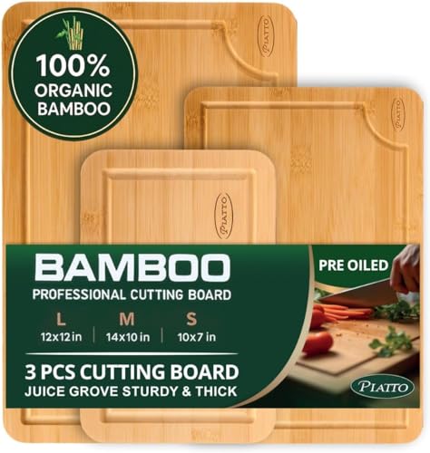 3 Pack Organic Bamboo Cutting Boards Set