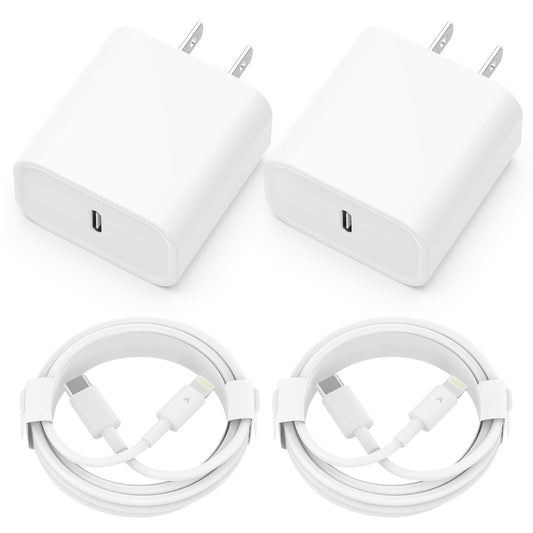 iPhone Charger, 2 Pack 20W PD USB C Wall Fast Charger Adapter with 2 Pack 6FT Type C to Lightning Cable Compatible for iPhone 14 13 12 11 Pro Max XR XS X,iPad