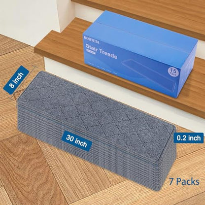 Stair Treads for Wooden Steps Indoor, KOOTETA 15 Pack 8" X 30" Non Slip Carpet Stair Treads with Reusable Adhesive for Kids Elders and Dogs, Surface Polyester TPR Backing Stair Rugs, Dark Grey