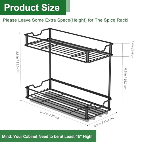 NANAGIFTREE Pull Out Spice Rack Organizer for Cabinet-2 Packs-2 Tier Slide Out Spice Rack, Sliding Spice Organizer Shelf, 4.48''W x 10.23''D x 8.55''H.