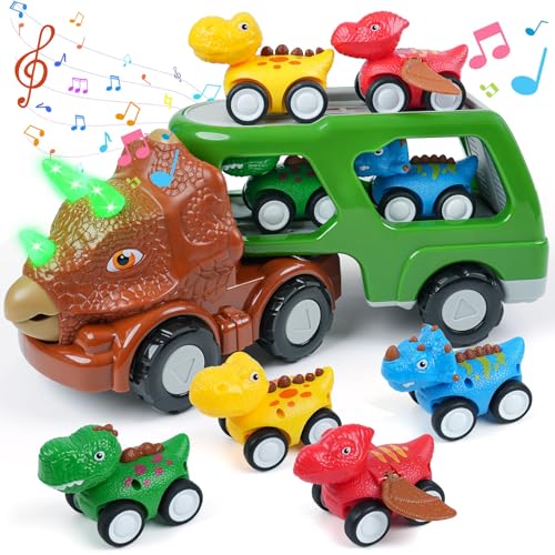 Dinosaur Truck Toy Transport Playset with 4 Cars