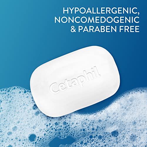 Cetaphil Bar Soap, Deep Cleansing Face and Body Bar, Pack of 6, For Dry to Normal, Sensitive Skin, Soap Free, Hypoallergenic, Paraben Free, Fragrance Free, Removes Makeup, Dirt and Oil