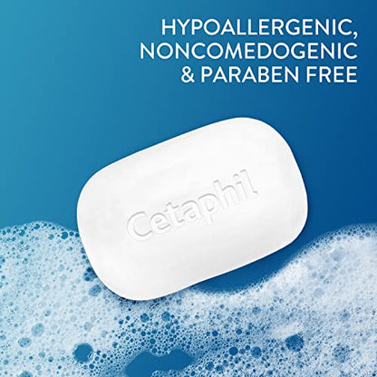 Cetaphil Bar Soap, Deep Cleansing Face and Body Bar, Pack of 6, For Dry to Normal, Sensitive Skin, Soap Free, Hypoallergenic, Paraben Free, Fragrance Free, Removes Makeup, Dirt and Oil