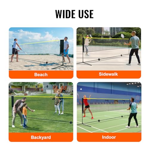 VEVOR Badminton Net, Height Adjustable Volleyball Net, 20ft Wide Foldable Pickleball Net, Portable Tennis Net Set with Poles, Stand, Bag, Rackets, Nylon Shuttlecocks, Kid Backyard Indoor Outdoor Use