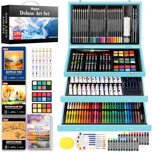 195 Piece Art Supplies Kit with Sketchbooks and Pads