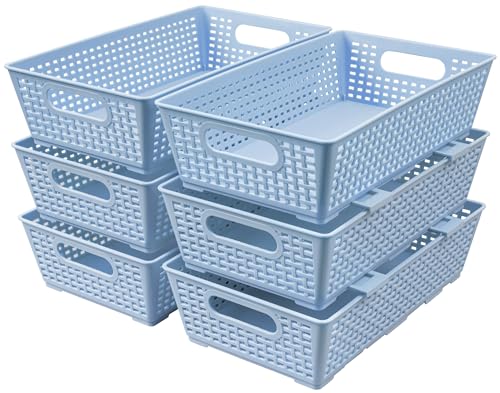6 Pack Stackable Woven Plastic Storage Baskets