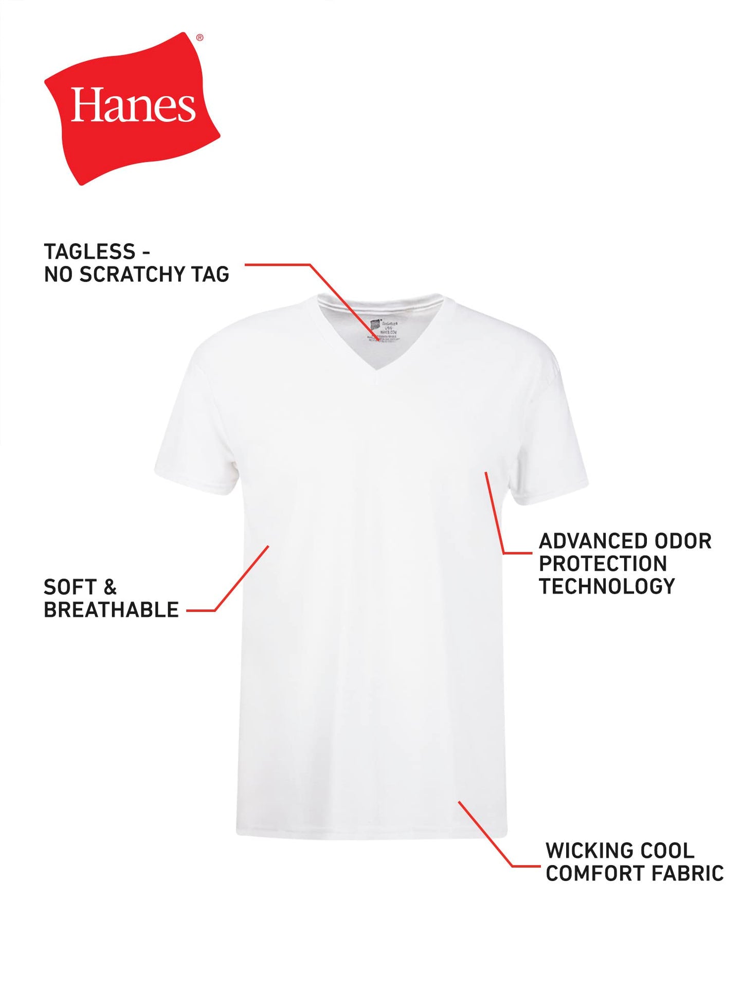 6 Pack Hanes Men's Moisture-Wicking V-Neck Tee Undershirts