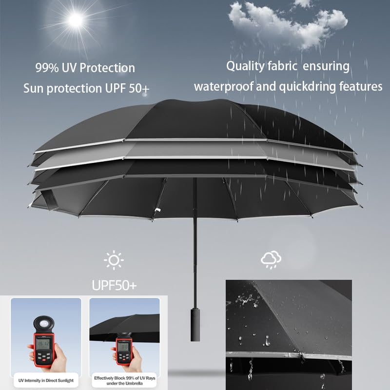 erised's bifrost Extra Large Travel Folding Inverted Reverse Umbrella Waterproof Automatic Open/Close,10 * 2 Ribs Portable Golf Parasol,Outdoor Rain/Sun/99 UV Protection/UPF 50 Blocker