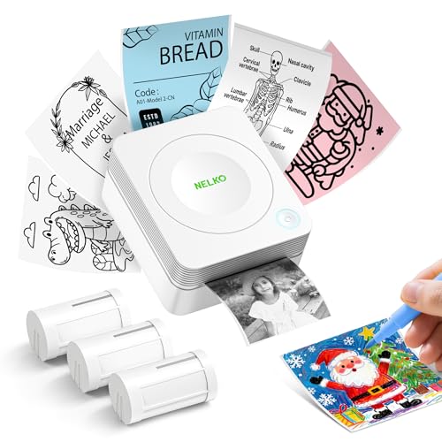 Nelko Mini Bluetooth Sticker Printer With 3 Rolls