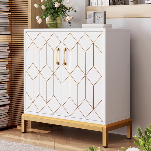 GarveeHome Accent Buffet Cabinet, Sideboard Buffet Cabinet with Storage, Modern Buffet Storage Cabinet with Doors and Shelves for Kitchen, Office, Dining Room, Living Room, White