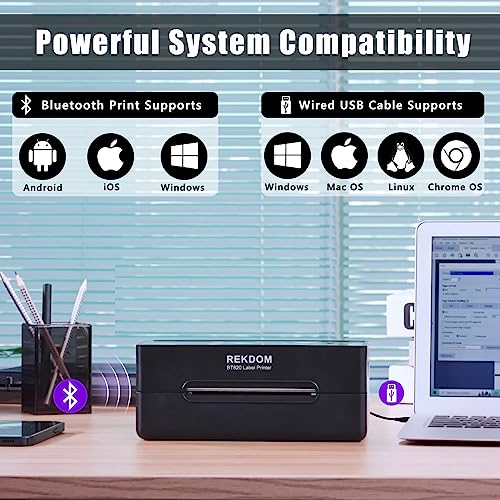 REKDOM Bluetooth Label Printer, 4x6” Shipping Label Printer, Wireless Thermal Label Printer Compatible with Phone,Tablet and Windows, Amazon,Ebay,USPS.