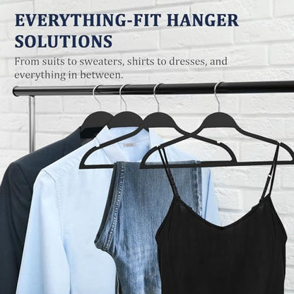 Flysums Heavy Duty Plastic Hangers, 50 Pack Rubber Coating Non Slip Coat Hangers with Shoulder Grooves, Suit Hangers with 360° Swivel Hook, Space Saving Organizer for Bedroom Closet, Black