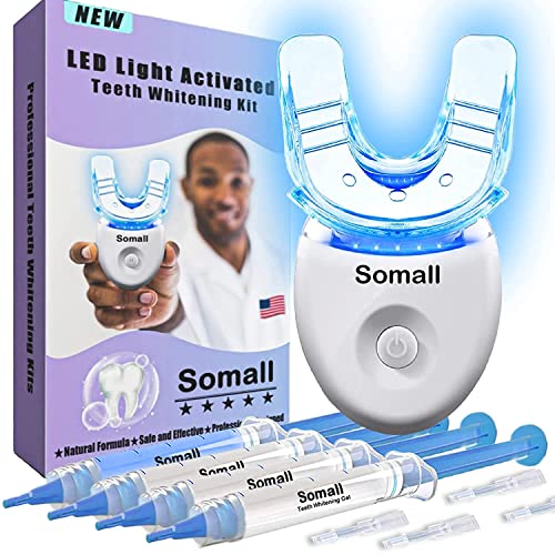 Somall Teeth Whitening Kit - 2024 Newest The Smart Teeth Whitening LED Light System,35% Carbamide Peroxide, (3) 3ml Gel Syringes, (1) Remineralization Desensitizing Gel, and Tray.