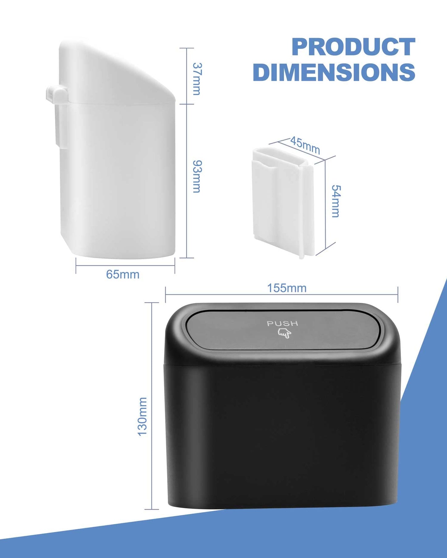 MAICHANG Car Garbage Can with Lid and 40 Small Garbage Bags, White, 0.75 Liters