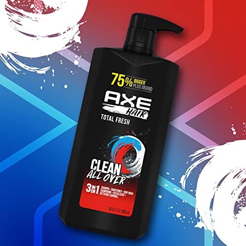 AXE 3-in-1 Body Wash Shampoo and Conditioner Easy Hair and Body Wash For Men Wash and Care Total Fresh Light and Fresh Scent Men's Shampoo 28 oz 4 Pack