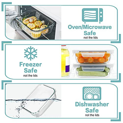 HOMBERKING 10 Pack Glass Meal Prep Containers, Food Storage Containers with Lids, Airtight Lunch Bento Boxes, BPA-Free & Leak Proof (10 lids & 10 Containers) - Grey