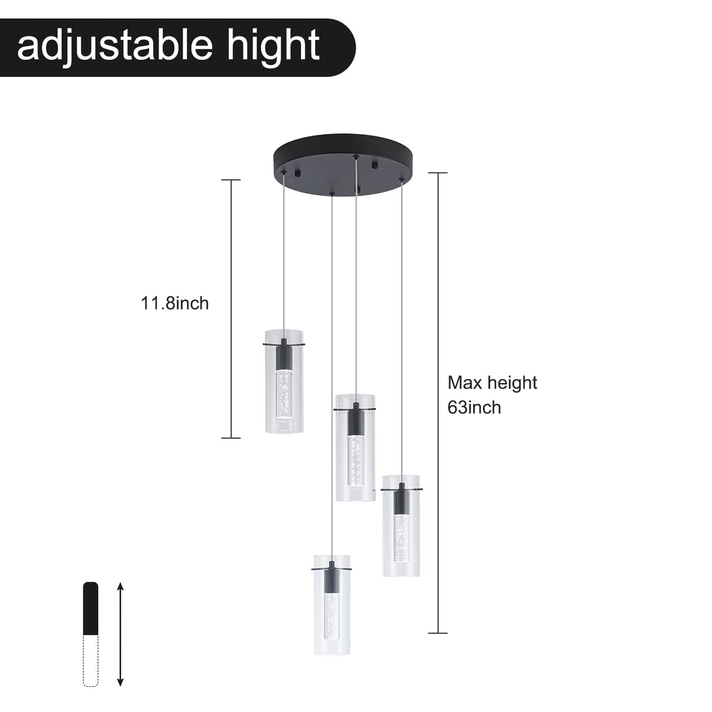 BESTWEST Black Pendant Light, Modern Pendant Light Kitchen Island Pendant Light Fixtures, Modern Island Light with Bubble for Kitchen, Dimmable Kitchen Chandelier Light Fixture (20W, 4-Light)