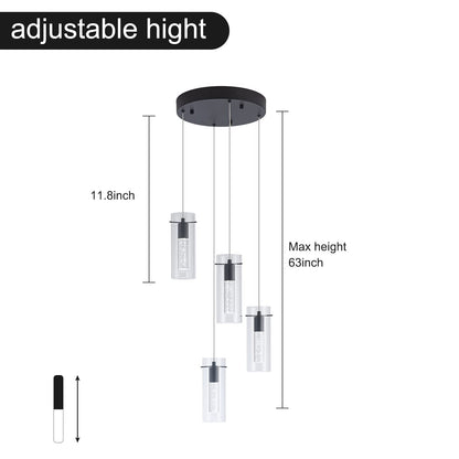BESTWEST Black Pendant Light, Modern Pendant Light Kitchen Island Pendant Light Fixtures, Modern Island Light with Bubble for Kitchen, Dimmable Kitchen Chandelier Light Fixture (20W, 4-Light)