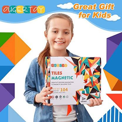 OugerToy Magnetic Building Tiles for Kids,104PCS Educational Magnetic Stacking Blocks, Magnets Construction Toys,STEM Toys Christmas Toy Gift for Toddlers,Kids Boys and Girls 3 4 5 6 7 8 9+Year Old