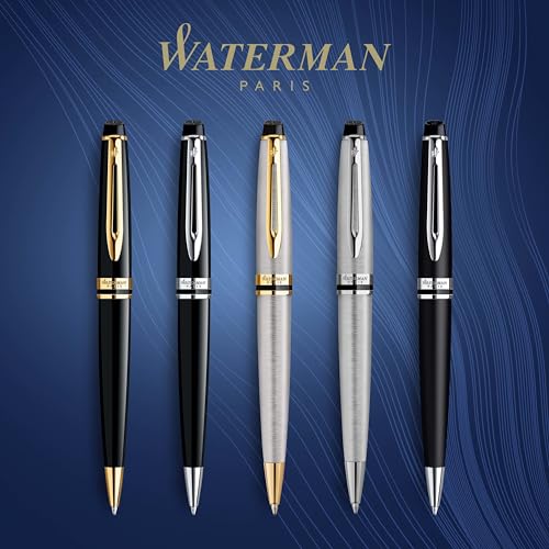 Waterman Expert Ballpoint Pen Gloss Black with Chrome Trim Medium Tip Blue Ink Gift Box