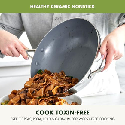 GreenPan 12" Tri-Ply Stainless Steel Wok with Lid