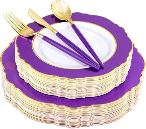 30 Pieces Guest Plastic Plates and Disposable Silverware Set