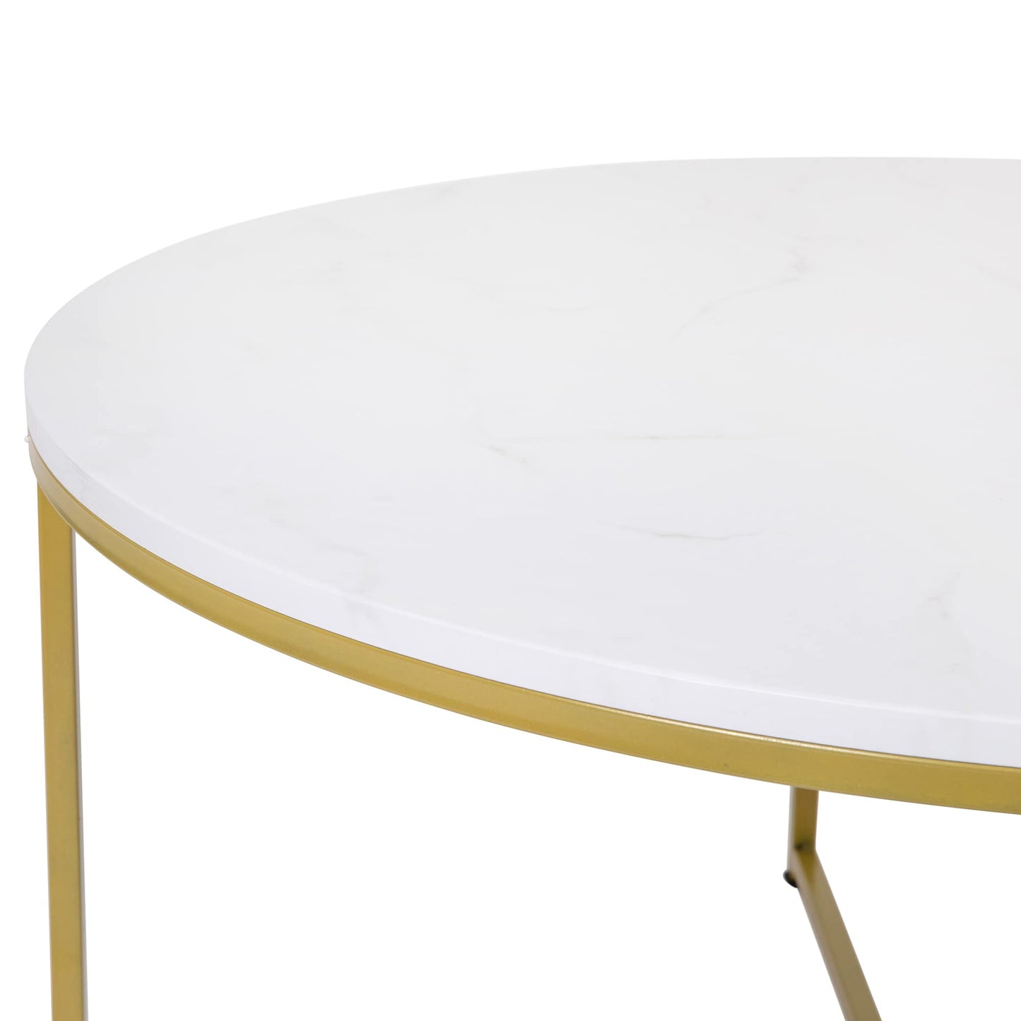 Flash Furniture Hampstead Collection Coffee Table - Modern White Marble Finish Coffee Table - Crisscross Brushed Gold Frame