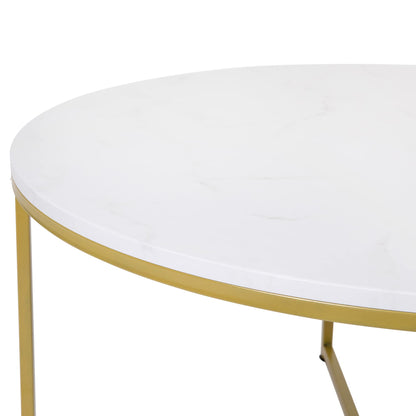 Flash Furniture Hampstead Collection Coffee Table - Modern White Marble Finish Coffee Table - Crisscross Brushed Gold Frame