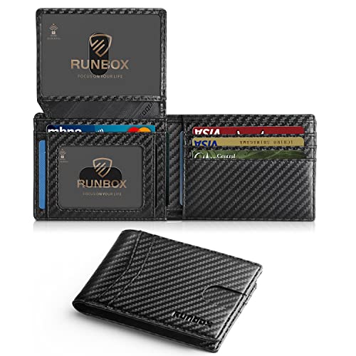 RUNBOX Slim RFID Leather Wallet with 15 Card Slots