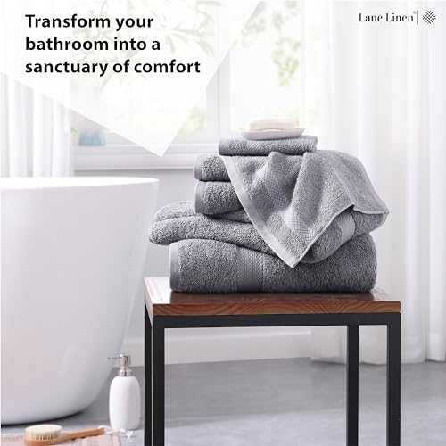 LANE LINEN Grey Bath Towels for Bathroom Set - 100% Cotton 6 Pc Towels Set, Absorbent Bathroom Towel Set, 2 Bath Towels, 2 Hand Towels, 2 Wash Cloths for Your Body and face - Grey Bath Towels Set