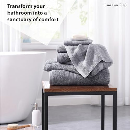 LANE LINEN Grey Bath Towels for Bathroom Set - 100% Cotton 6 Pc Towels Set, Absorbent Bathroom Towel Set, 2 Bath Towels, 2 Hand Towels, 2 Wash Cloths for Your Body and face - Grey Bath Towels Set