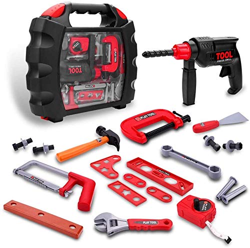Toy Choi's Toddler Tool Set - 25pcs Pretend Play Kids Tool Case with Toy Drill, Toy Construction Tool Kit Accessories Toy Box Gift for Boys Girls Ages 3 , 4, 5, 6, 7 Years Old