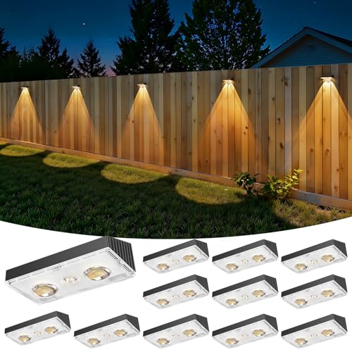 12 Pack Solar Fence Deck Lights Outdoor Waterproof