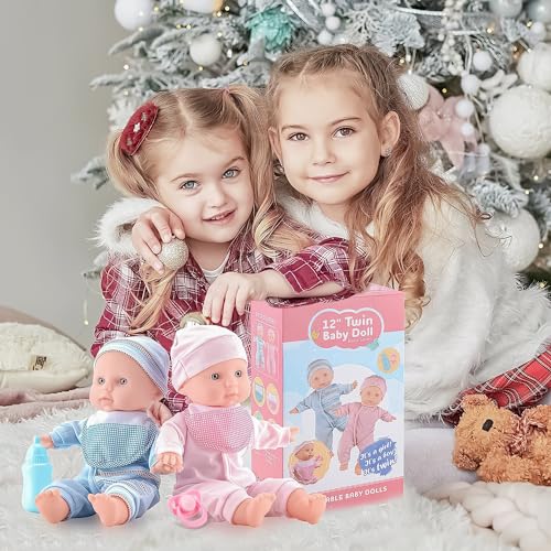 Twin Baby Dolls Playset with Accessories for Kids