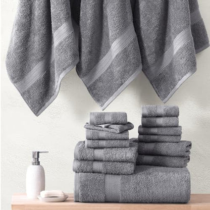 LANE LINEN Grey Bath Towels for Bathroom Set - 100% Cotton 6 Pc Towels Set, Absorbent Bathroom Towel Set, 2 Bath Towels, 2 Hand Towels, 2 Wash Cloths for Your Body and face - Grey Bath Towels Set