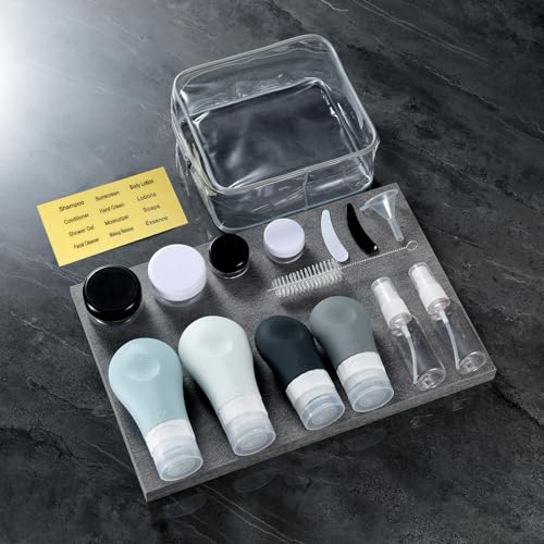 Gemice Travel Bottles for Toiletries, TSA Approved Travel Containers Leak Proof Silicone Squeezable Travel Accessories Set 2oz 3oz for Shampoo Conditioner Lotion Body Wash (16 Pack)