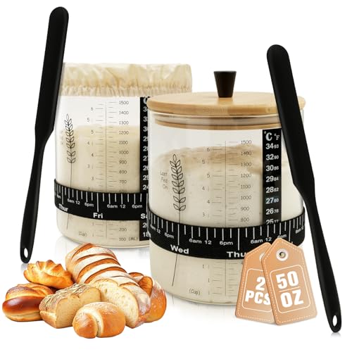 2 Pack Sourdough Starter Jars, 50oz Wide Mouth