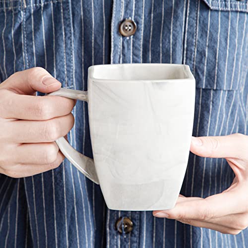 MALACASA Coffee Mugs Set, 12 OZ Porcelain Square Mugs Set of 6, Marble Tea Cups Mugs with Handle for Espresso, Cappuccino,Tea and Cocoa, Series BLANCE