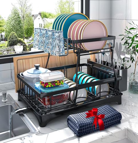 2-Tier Auto-Drain Dish Drying Rack