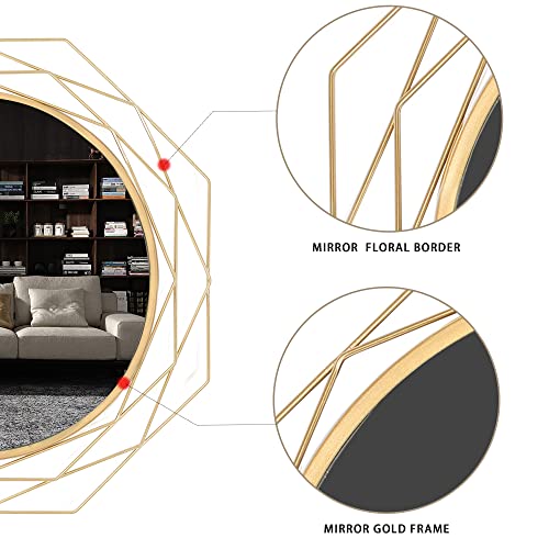 Yamyeud 30'' Round Wall Mounted Mirrors - Gold Bathroom Circle Mirror Personality Geometric Decorative Mirror for Living Room, Bedroom, Entryway Hanging Mirrors