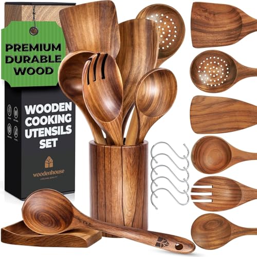 8 Piece Wooden Cooking Utensil Set with Holder