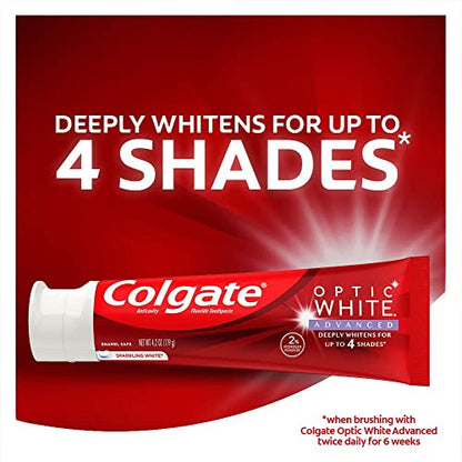Colgate Optic White Advanced Hydrogen Peroxide Toothpaste, Teeth Whitening Toothpaste Pack, Enamel-Safe Formula, Helps Remove Tea, Coffee, and Wine Stains, Sparkling White, 3 Pack, 3.2 oz