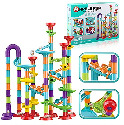 Fun Toys X 113 Pcs Marble Run Compact Set, Construction Building Blocks Toys, STEM Learning Toy, Educational Building Block Toy for 4 5 6 Year Old Boys Girls Kids(A-085