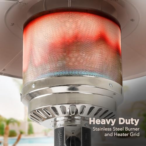 Amazon Basics 46,000 BTU Outdoor Propane Patio Heater with Wheels, Commercial & Residential, Havana Bronze, 32.1 x 32.1 x 91.3 inches (LxWxH)