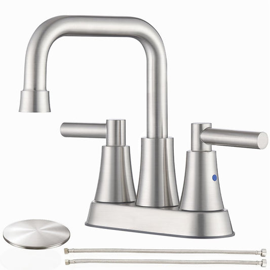 ARRISEA Brushed Nickel Bathroom Faucet 3 Hole 4 Inch Centerset Bathroom Sink Faucet with Pop-up Drain, 2 Handle Centerset Faucet for Bathroom Sink, BF068-1-BN